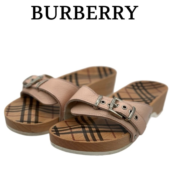 Burberry Leather & Wood Dusty Pink Slides w/Silver Rivets | Size 39 - Picture 1 of 7
